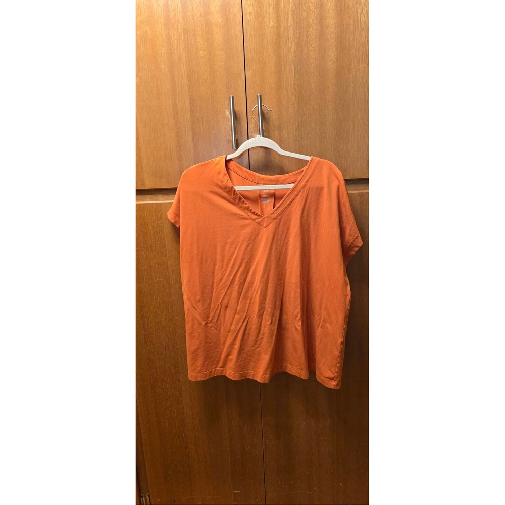 J. Jill Luxe Supima Pleat-Back Tee Womens XL Orange V-Neck Short Sleeve T-Shirt